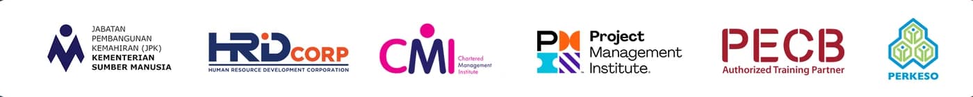 JPK Kementerian Sumber Manusia, HRD Corp, Chartered Management Institute, Project Management Institute, PECB Authorized Training Partner and PERKESO